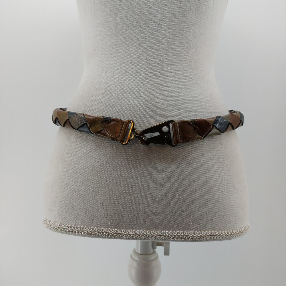 Vintage Womens Leather Weaved Snake Brown Belt 32" Claw Buckle